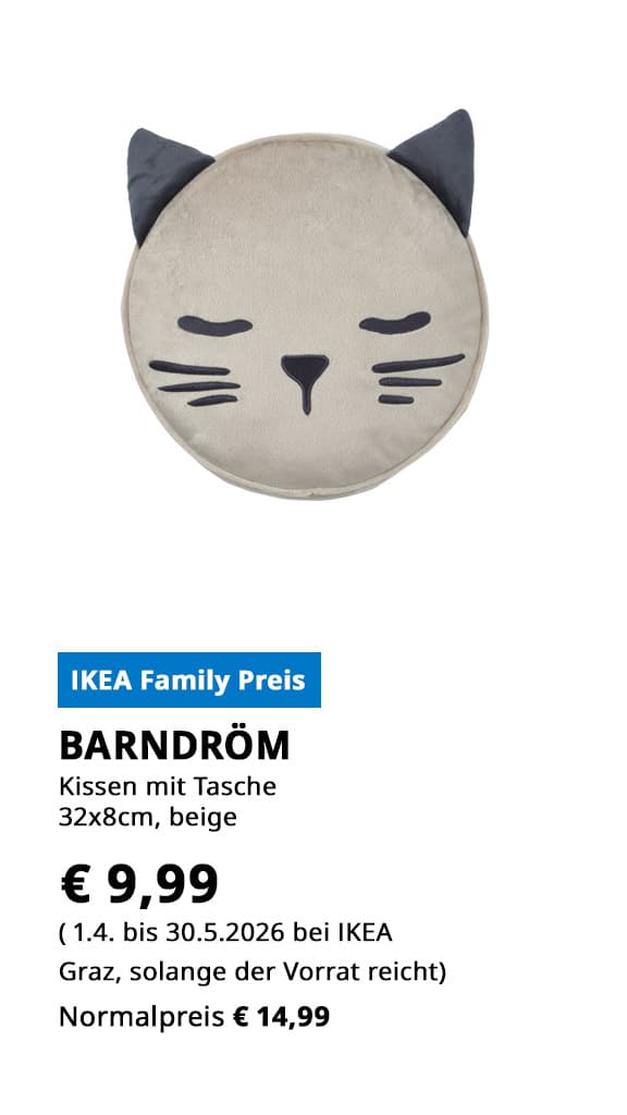 Kissen mit Tasche BÄRNDRÖM, für Kinder, Durchmesser 32 cm, 8cm hoch , 