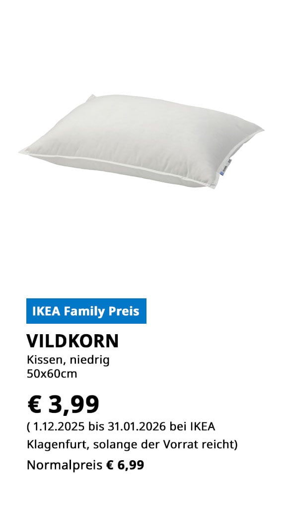 Kissen Vildkorn,  50x60cm, für Bauchschläfer, statt € 6,99 zum IKEA Family Preis von € 3,99.