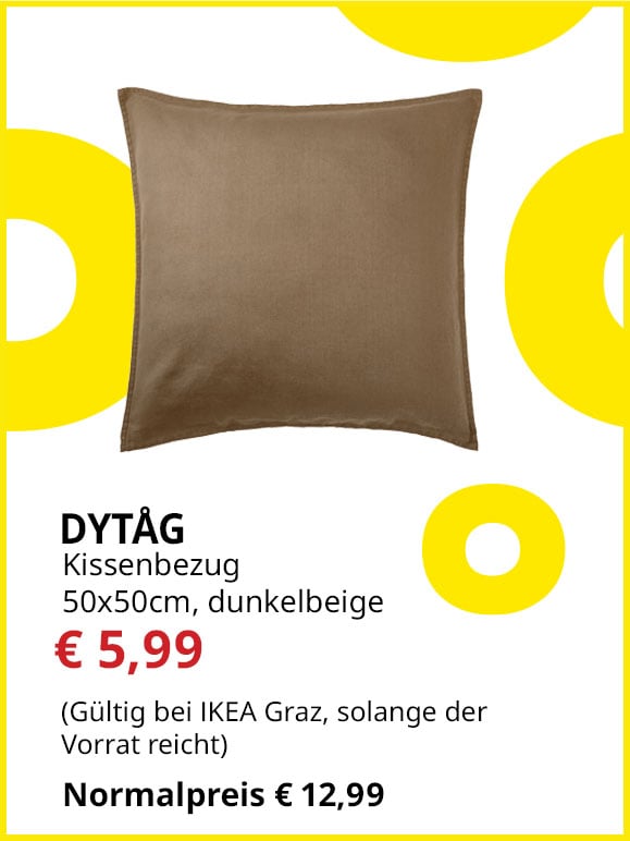Kissenbezug Dytag, 50x50cm, dunkelbeige, statt € 12,99 um € 5,99. 