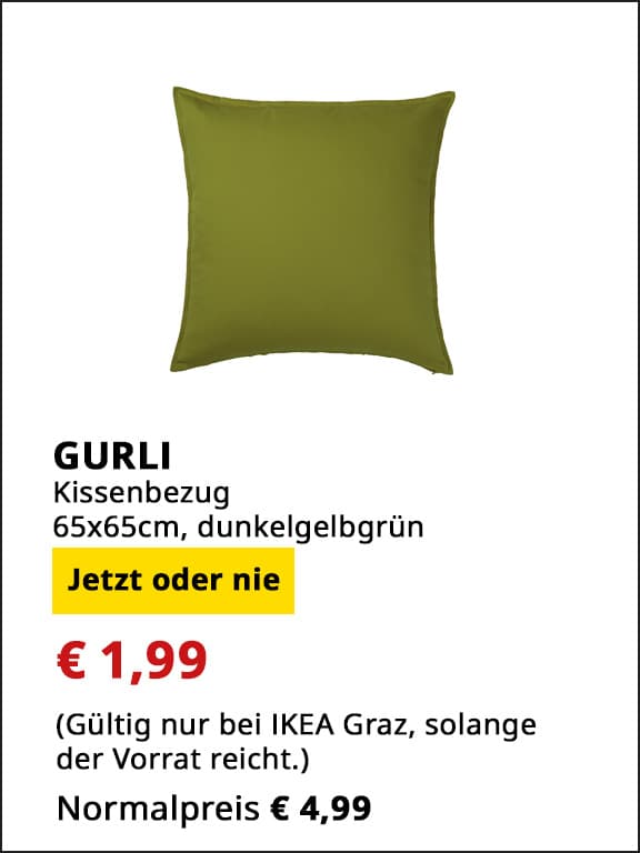 Kissenbezug Gurli, 65x65cm, dunkelgelbgrün, statt € 4,99 um € 1,99.
