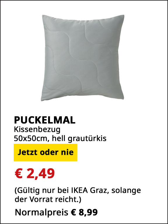 Kissenbezug Puckelmal, 50x50cm, hell grautürkis, statt € 8,99 um € 2,49.
