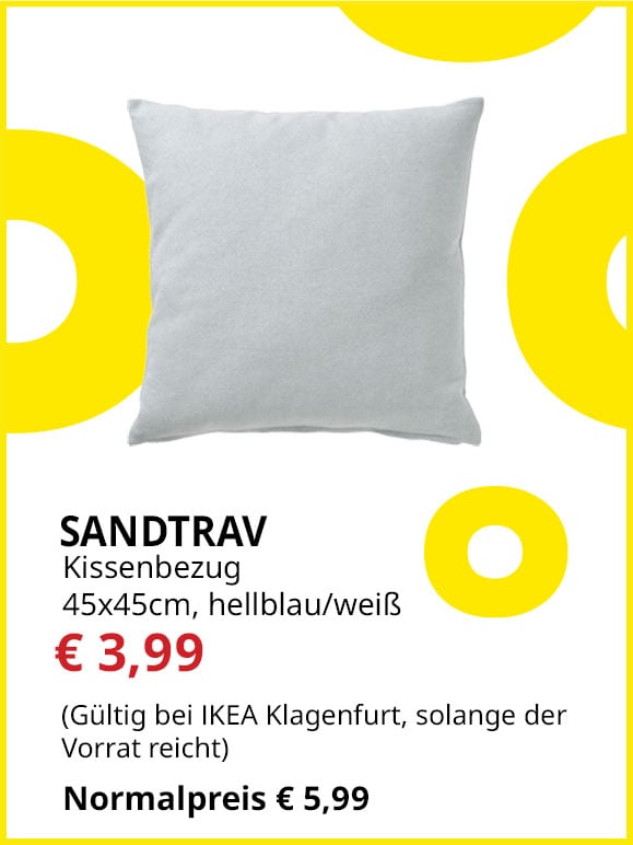 Kissenbezug Sandtrav, 45x45cm, hellblau/weiß, statt € 5,99 um € 3,99. 