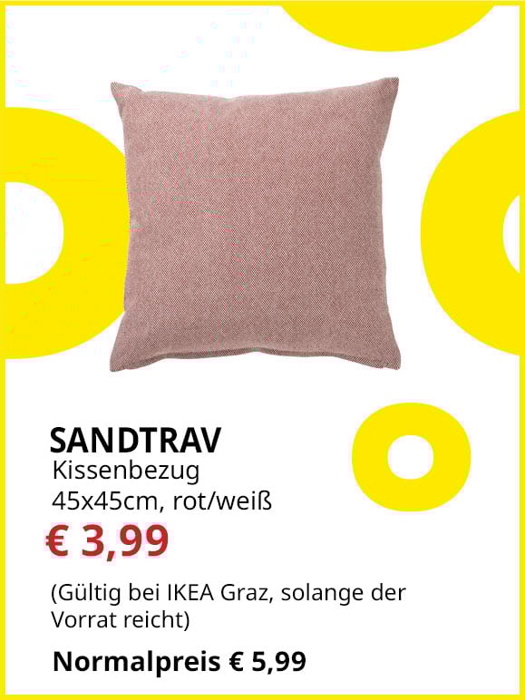 Kissenbezug Sandtrav, 45x45cm, rot/weiß, statt € 5,99 um € 3,99. 
