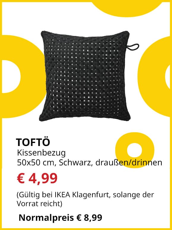 Kissenbezug Toftö, für innen und außen, 50x50cm, schwarz, statt € 8,99 um € 4,99.