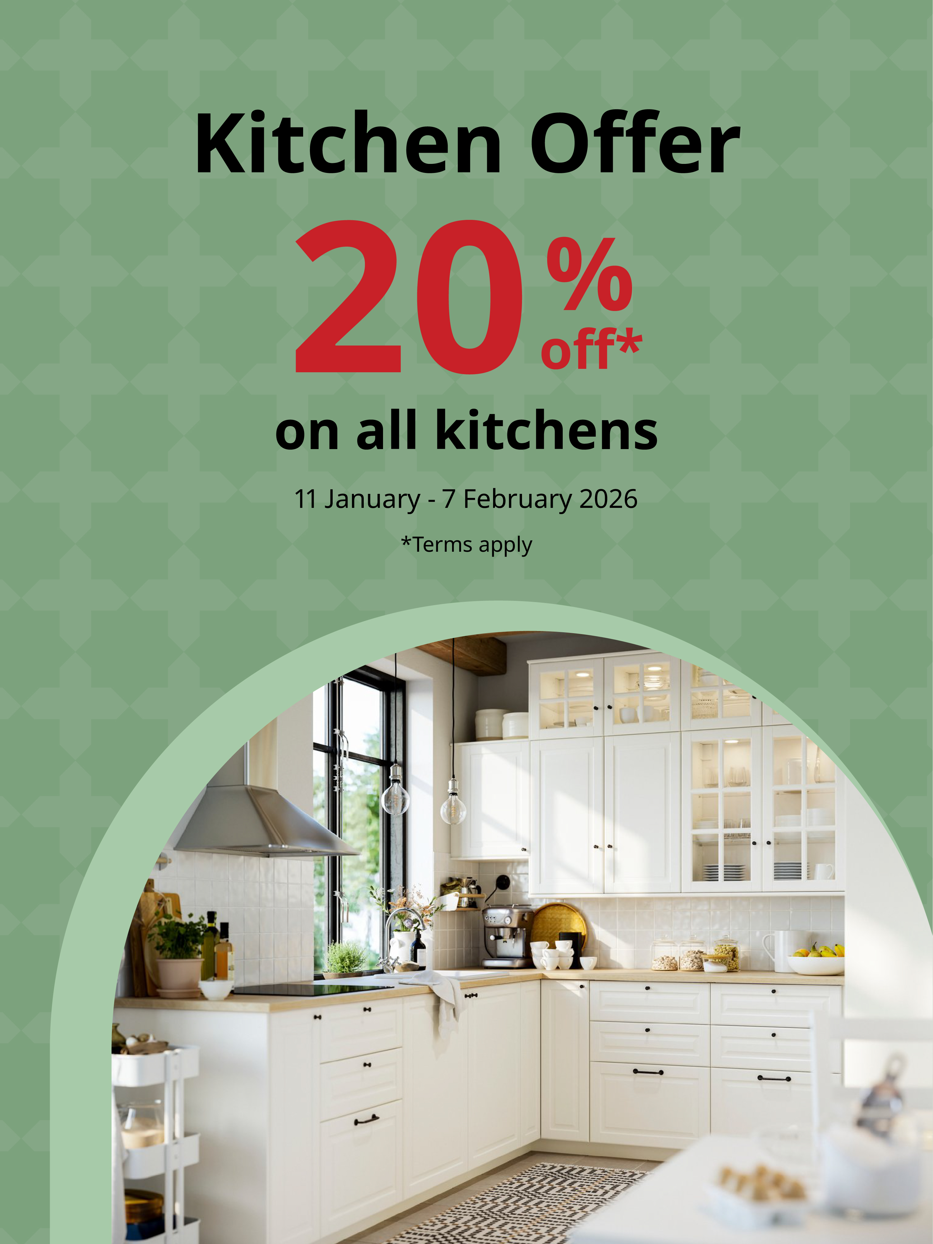 Kitchen offer 20% off all kitchens