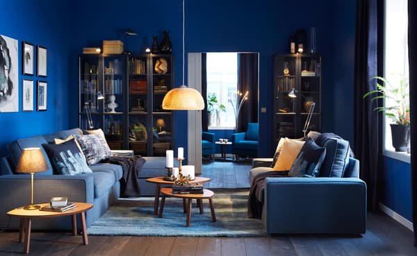 KIVIK 3-seat sofa with chaise longue/Hillared dark blue
