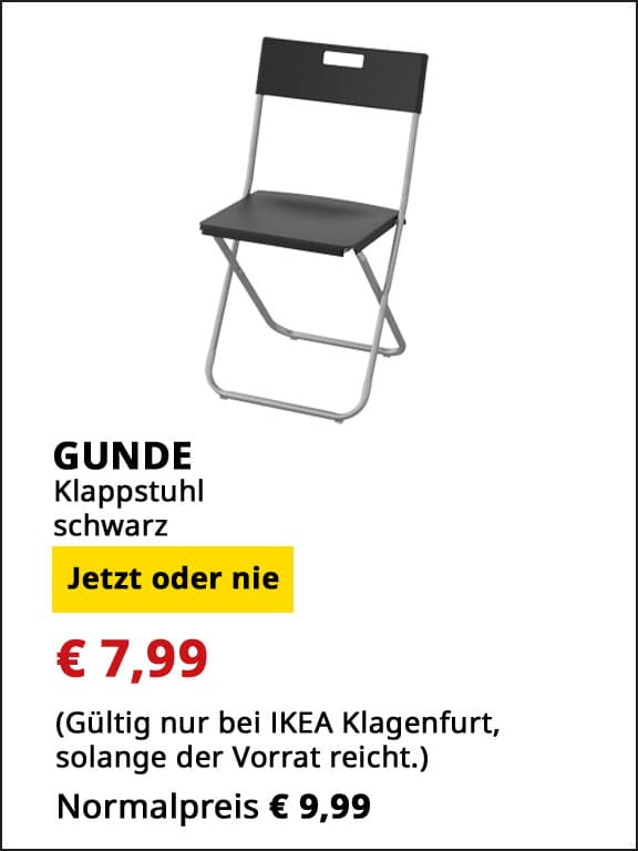Klappstuhl Gunde, schwarz, statt € 9,99 um € 7,99. 
