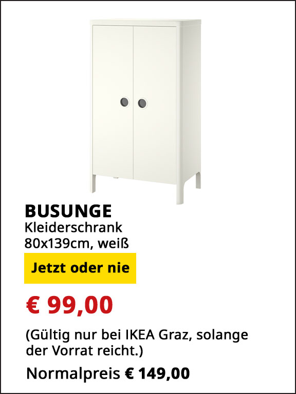 Kleiderschrank Busunge, 80x139cm, weiß, statt € 149 um € 99.