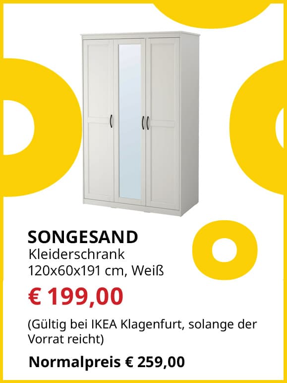 Kleiderschrank Songesand,  120x60x191cm, weiß, statt € 259 um € 199.