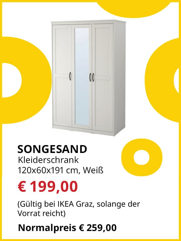 Kleiderschrank Songesand,  120x60x191cm, weiß, statt € 259 um € 199.