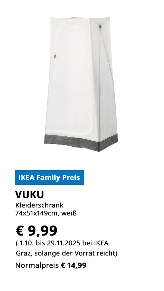 Kleiderschrank Vuku, 74x51x149cm, weiß, statt € 14,99 um € 9,99.