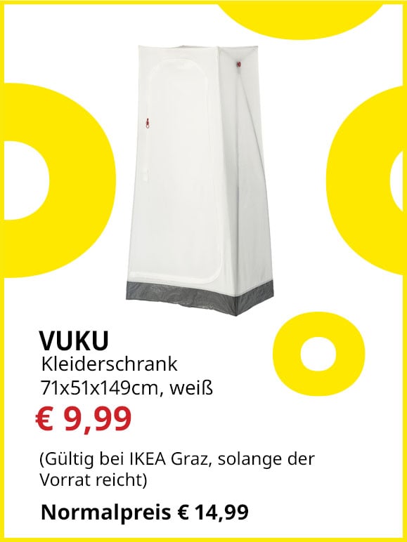 Kleiderschrank Vuku, 74x51x149cm, weiß, statt € 14,99 um € 9,99.