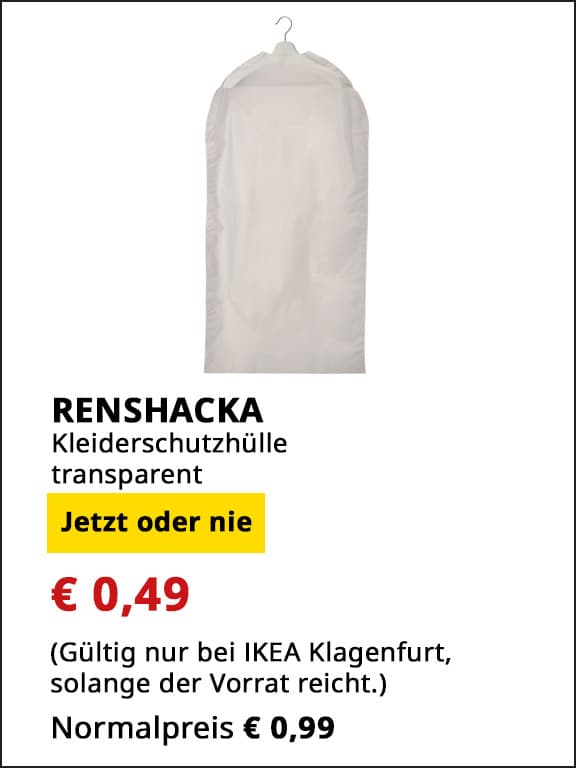 Kleiderschutzhülle Renshacka, transparent weiß, statt € 0,99 um € 0,49.