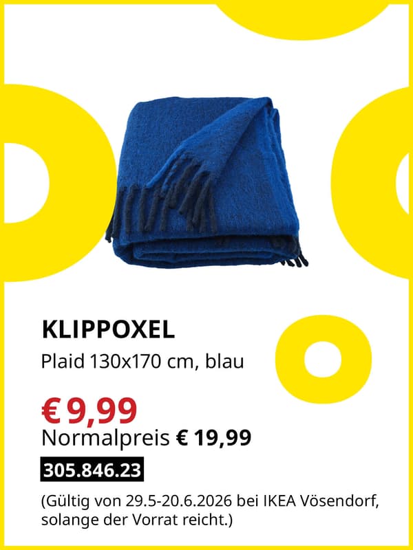 KLIPPOXEL Plaid 130x170cm, blau zum Midsommar Sale Preis von € 9,99
statt Normalpreis € 19,99