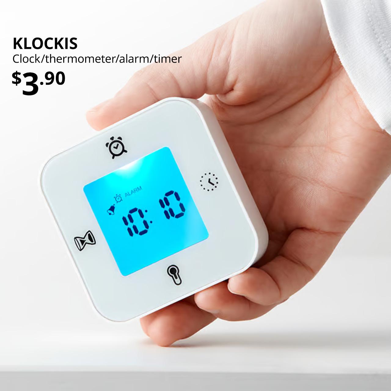 KLOCKIS clock/thermometer/alarm/timer, white, 7x7 cm. $3.90