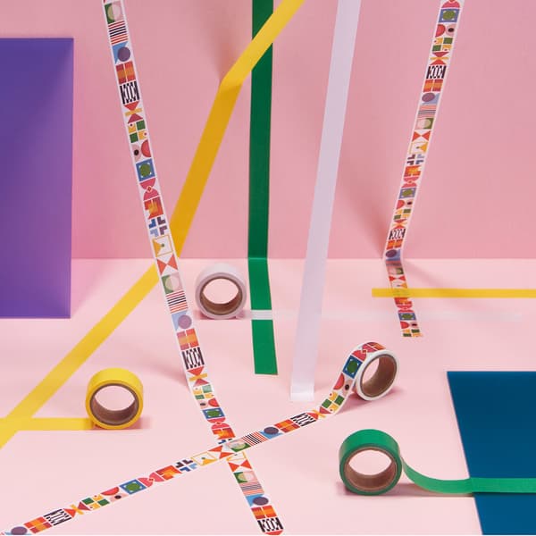KNALLGUL rolls of tape with easy-to-remove washi tape shown unrolled.