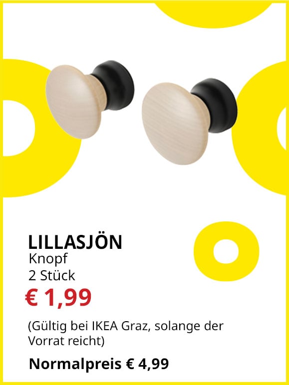 Knopf Lillasjön, für z.B. Kommoden, 2 Stück, statt € 4,99 um € 1,99.