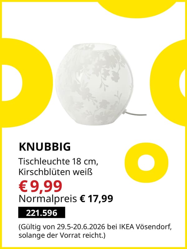 KNUBBIG Tischleuchte 18 cm, Kirschblüten weiß zum Midsommar Sale Preis von € 9,99 statt Normalpreis € 17,99