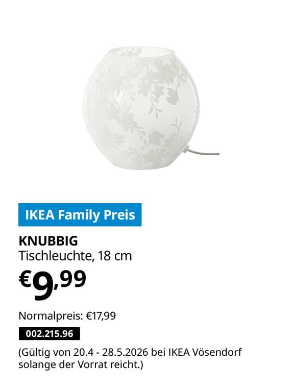KNUBBIG Tischleuchte, Kirschblüten weiß, 18 cmstatt € 17,99 zum IKEA Family Preis von € 9,99