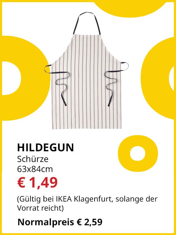 Kochschürze Hildegun, 63x84cm, statt € 2,59 um € 1,49.