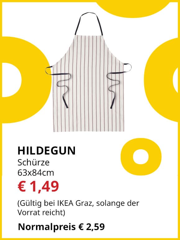 Kochschürze Hildegun, 63x84cm, statt € 2,59 um € 1,49.