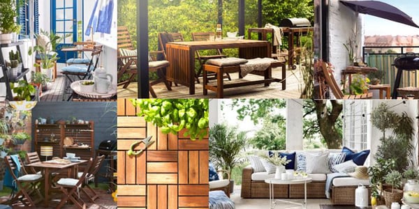 Kollage inspirierender IKEA Balkon- und Gartenmöbel. Von kleinen Balkonen bis hin zu großen Terrassen bietet IKEA praktische und stilvolle Lösungen für den Outdoor-Bereich.

