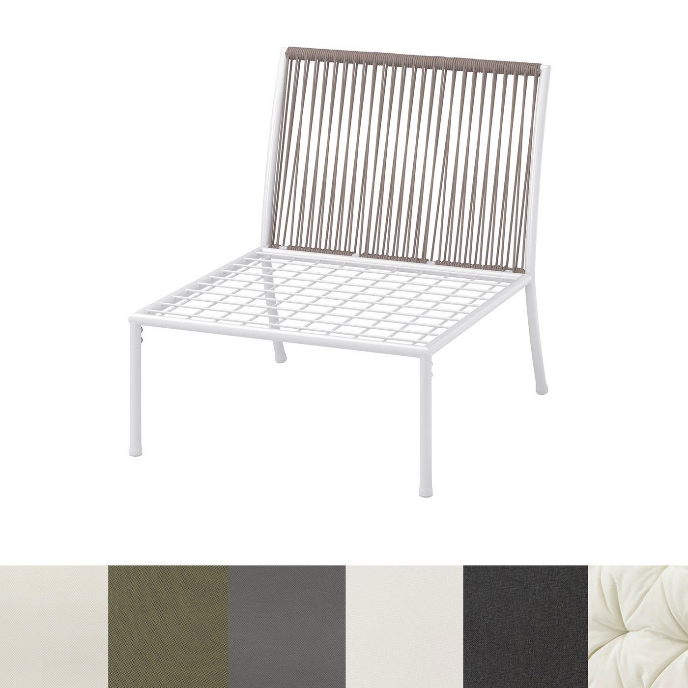 Kollagebild på en SEGERÖN sittsektion och färgprover som visar vilka val av dynor som finns. 