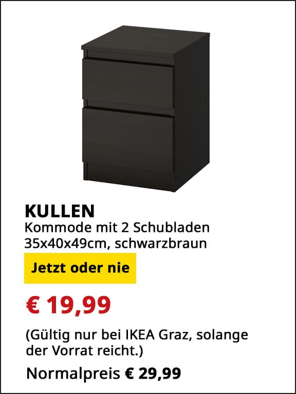 Kommode mit 2 Schubladen Kullen, 35x49cm, schwarzbraun, statt € 29,99 um € 19,99
