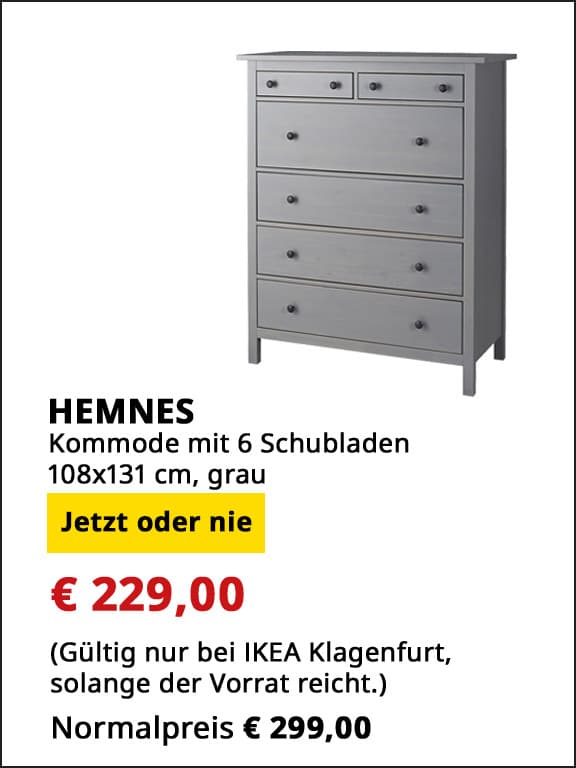 Kommode mit 6 Schubladen Hemnes,  108x131cm, grau, statt € 299 um € 229.
