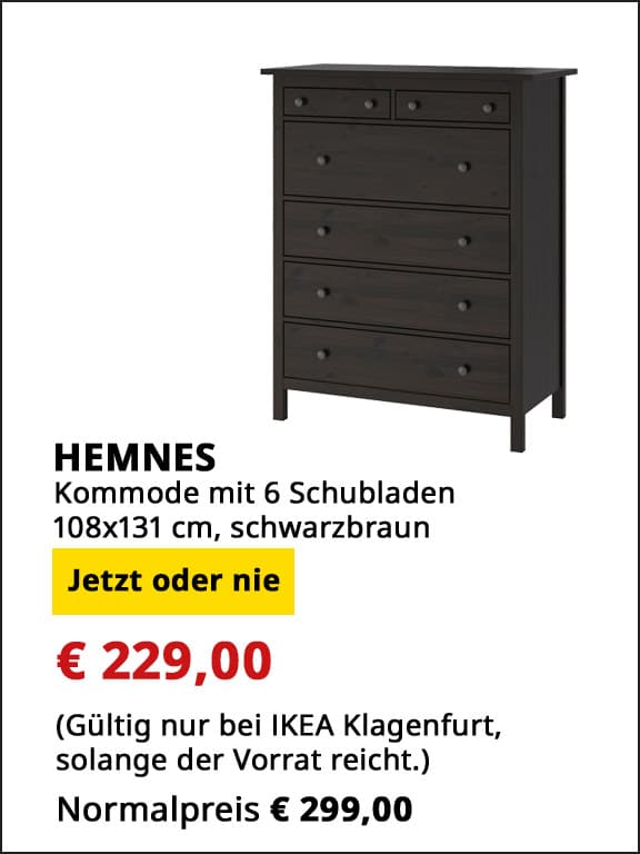 Kommode mit 6 Schubladen Hemnes,  108x131cm, schwarzbraun, statt € 299 um € 229.