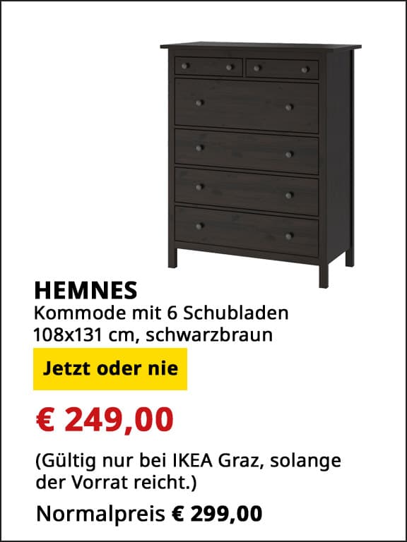 Kommode mit 6 Schubladen Hemnes,  108x131cm, schwarzbraun, statt € 299 um € 249.