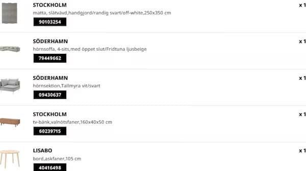 Komplet produktliste