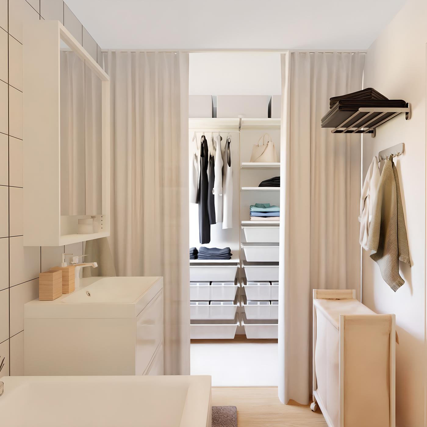 Kopalnica in pogled na garderobni del