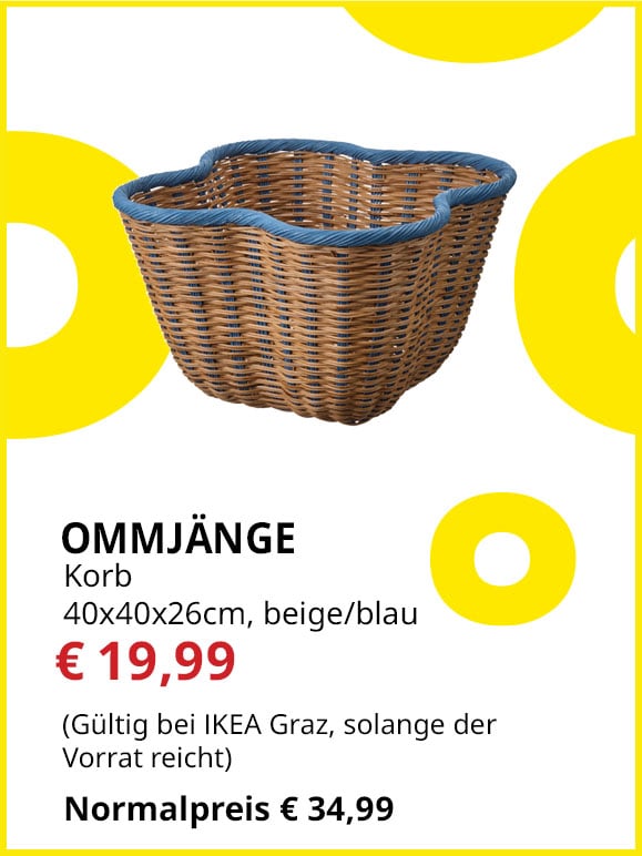 Korb Ommjänge, 40x40x26cm, beige/blau, statt € 34,99 um € 19,99.