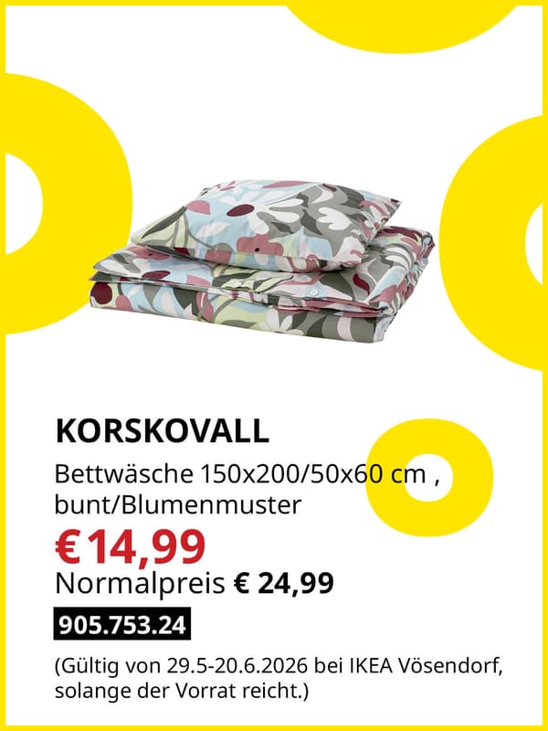 KORSKOVALL Bettwäsche 150x200/50x60 cm bunt/Blumenmuster zum Midsommar Sale Preis von € 14,99 statt Normalpreis € 24,99