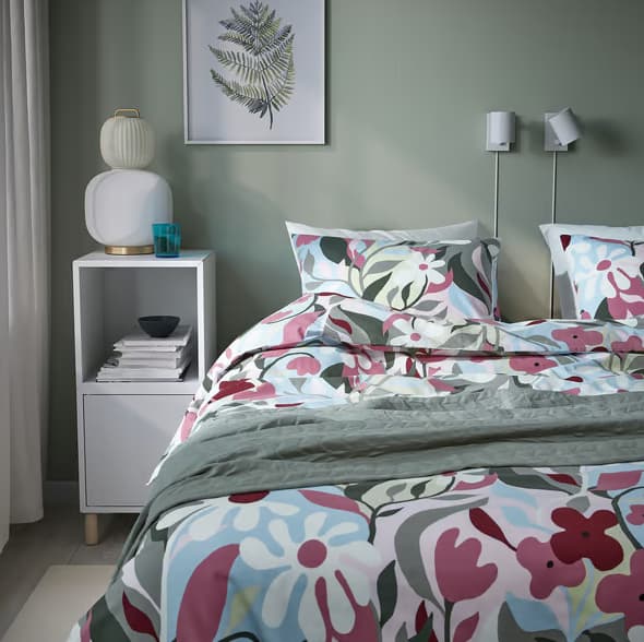 KORSKOVALL
Paplanhuzat+2 párnahuzat, többszínű/virágmintás, 200x200/50x60 cm