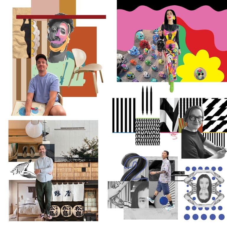 Kreative Bilder mit vielen Farben und Personen darauf.