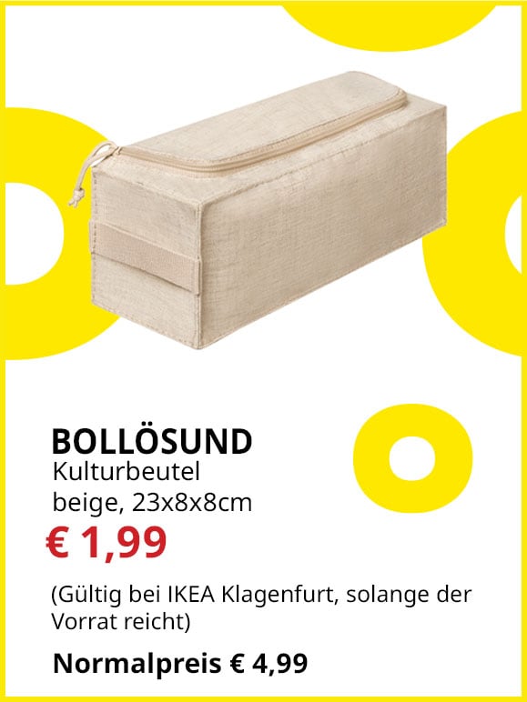 Kulturbeutel Bollösund, 23x8x8cm, beige, statt €4,99 um € 1,99.