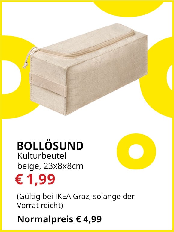 Kulturbeutel Bollösund, 23x8x8cm, beige, statt €4,99 um € 1,99.