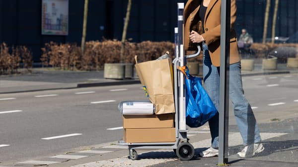 Kundin fährt mit neuem IKEA Plattformwagen