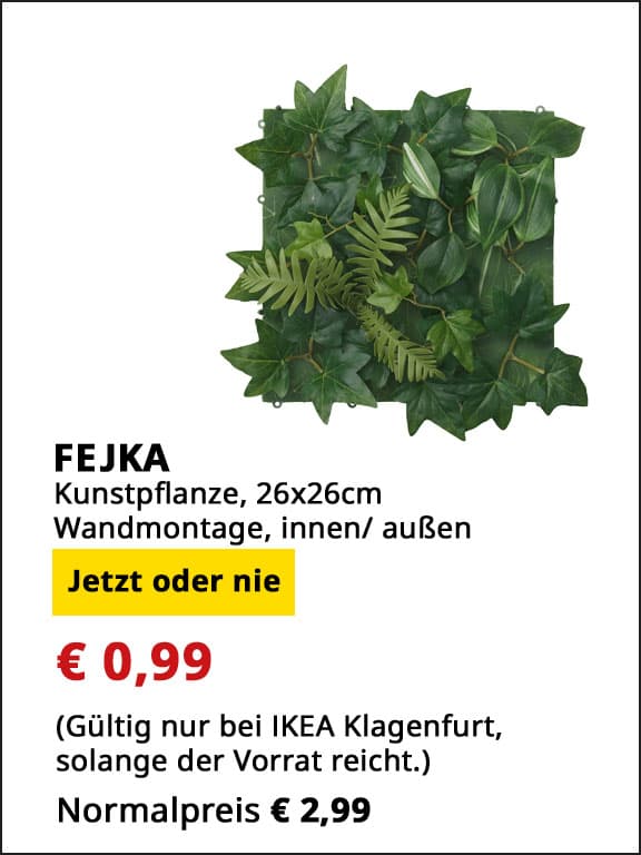  Kunstpflanze Fejka, 26x26cm, für Wandmontage, innen/außen, statt € 2,99 um € 0,99.