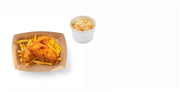 Kuřecí strips hranolky coleslaw