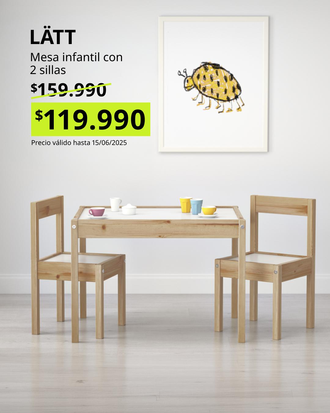LÄTT mesa y 2 sillas para niños blanco pino diseño compacto resistente y fácil de limpiar
