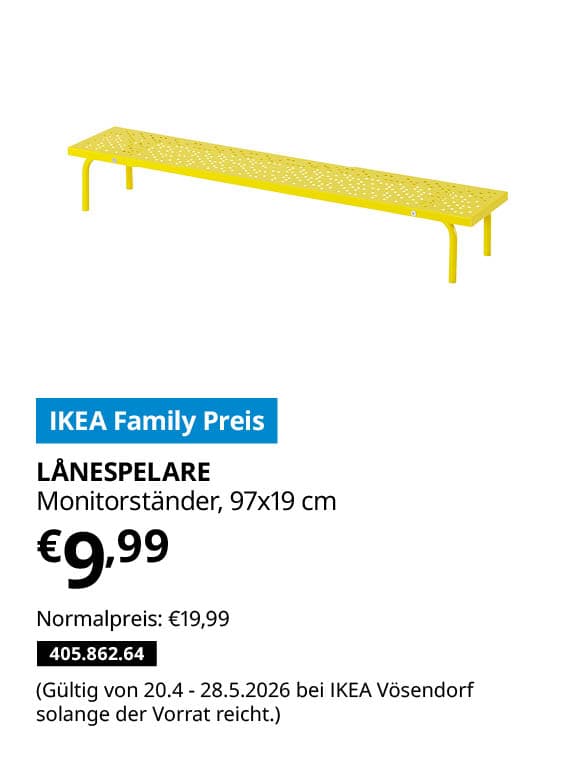 LÅNESPELARE Monitorständer, leuchtend gelb, 97x19 cm  statt € 19,99 zum IKEA Family Preis von € 9,99