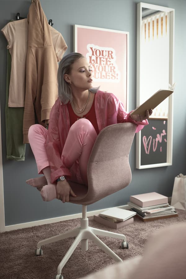 LÅNGFJÄLL Chaise de bureau, Gunnared brun-rose clair, blanc