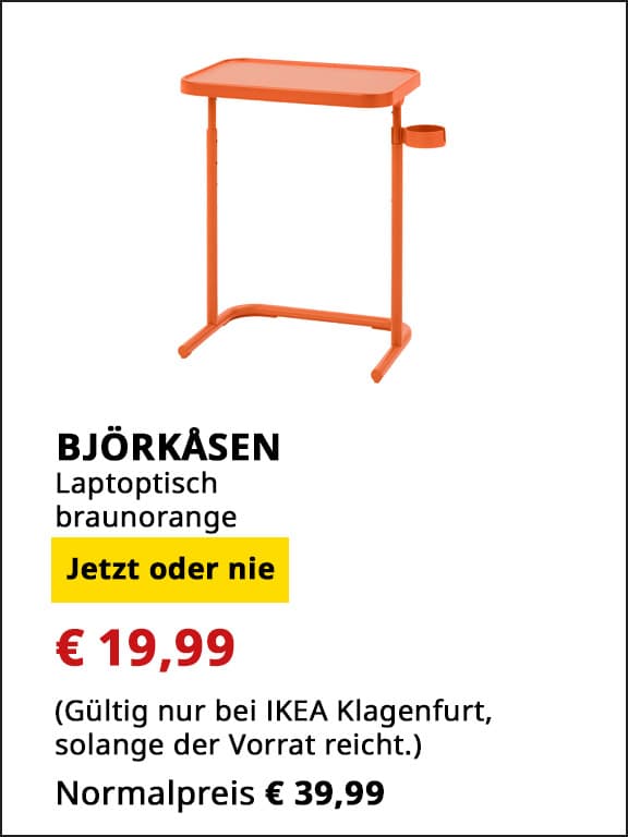 Laptoptisch Björkåsen, braunorange, statt € 39,99 um € 19,99.