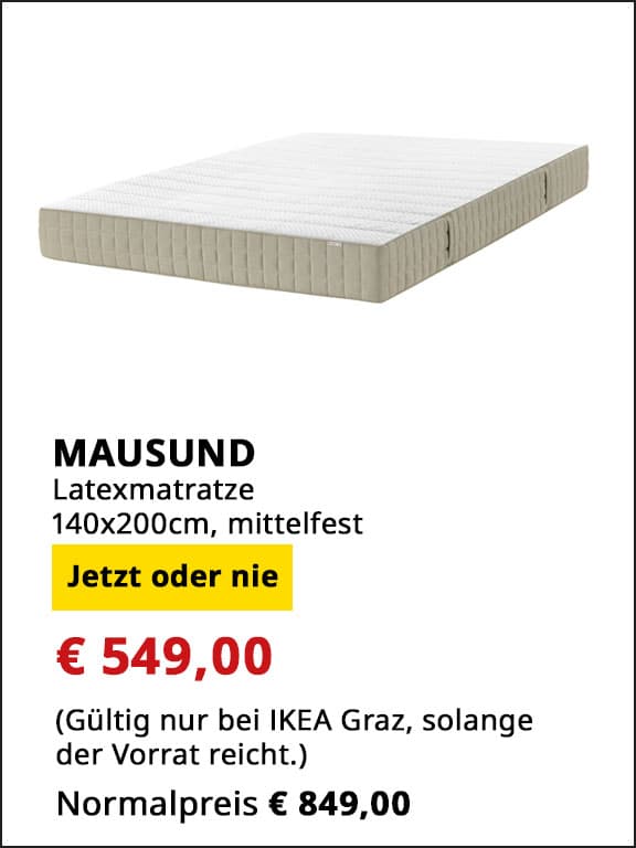 Latexmatratze Mausund, 140x200cm, mittelfest, statt € 849 um € 549.