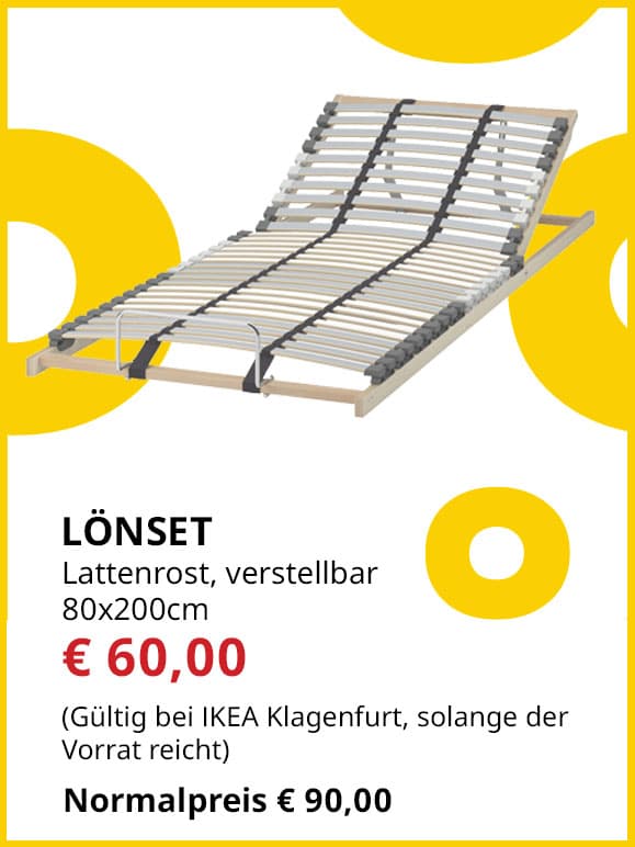 Lattenrost Lönset, verstellbar, 80x200cm, statt € 90 um € 60.