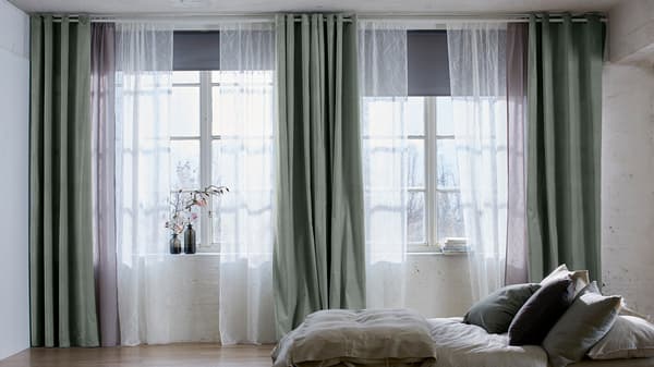 Layers of curtains with blinds.