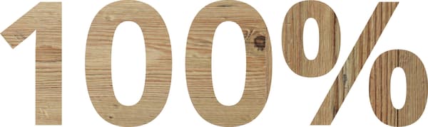 Le chiffre 100 % avec une texture bois.